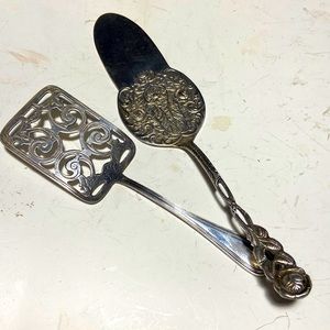 set of 2 Vtg W.Germany and Spain Silver tone Ornate Scroll Pastry Servers